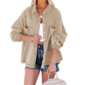 Distressed Frayed Hem Denim Jacket